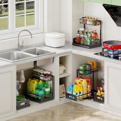 Under Sink Organizer, 2-Pack L-Shaped Metal Pull-Out Drawers for Kitchen6