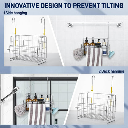 Hanging Shower Organizer, Shower Caddy Hanging, Bathroom Storage Rack with Hooks over the Door, Stainless Steel Rustproof Bathroom Basket Shelf for Bath Faucet or Cross Bar4