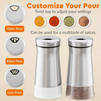 Original Salt and Pepper Shakers Set with Adjustable Pour Holes - Glass and Stainless Steel Salt Shaker and Pepper Shaker - Farmhouse Spice Dispenser for Salts, Ground Peppercorn and Spices2