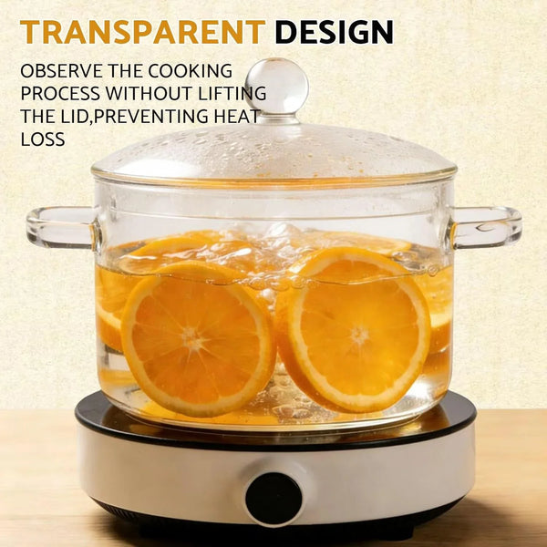 67 Oz/2L Glass Cooking Pot, Glass Simmer Pot, Borosilicate Glass Pot | Heat-Resistant Borosilicate Glass Pot with Lid for Soup, Pasta, Milk, Tea, and Spices4