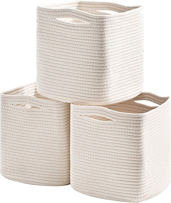11 Inch Cube Storage Bins, Woven Cotton Rope Basket off White1