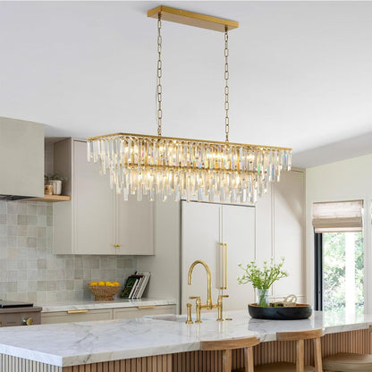 Gold Modern Crystal Chandelier, 39" Long Dinging Room Light Fixture4
