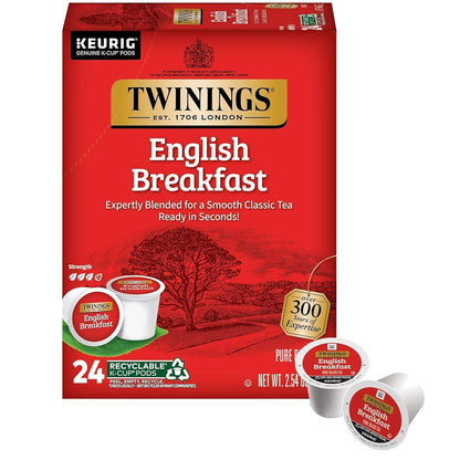 English Breakfast Black Tea K-Cups for Keurig, 24 CT (1 Pack) | a Smooth Classic Tea, Flavourful, Robust, Naturally Caffeinated, 24 K-Cup Pods for Single Serve Brewers, Enjoy Hot or Iced1