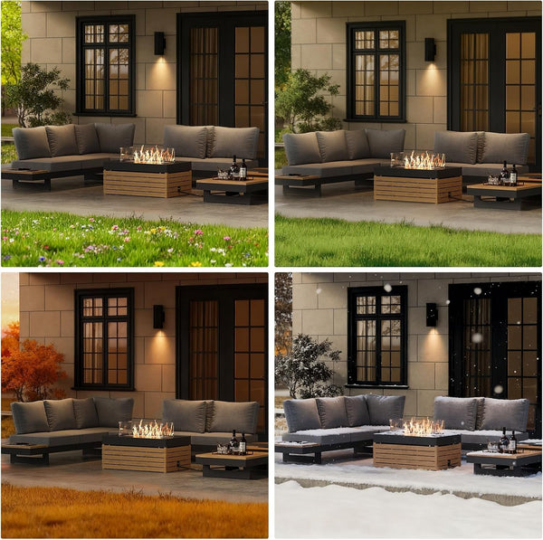 Patio Conversation Sets with Fire Pit, Teak Outdoor Sofa Set6