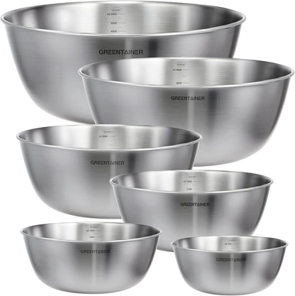 Stainless Steel Mixing Bowls Set of 6, Nesting Bowls with Measurement Markings, 7.6 to 0.8 Qt for Baking, Prepping, Cooking and Serving Food, Large Metal Kitchen Bowls Dishwasher Safe8