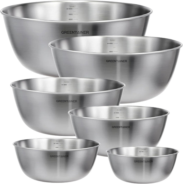 Stainless Steel Mixing Bowls Set of 6, Nesting Bowls with Measurement Markings, 7.6 to 0.8 Qt for Baking, Prepping, Cooking and Serving Food, Large Metal Kitchen Bowls Dishwasher Safe8