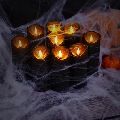 Flickering Flameless Candles, Battery Operated Plastic LED Pillar Candles with Remote Control and Timer, Set of 9 (Black)3
