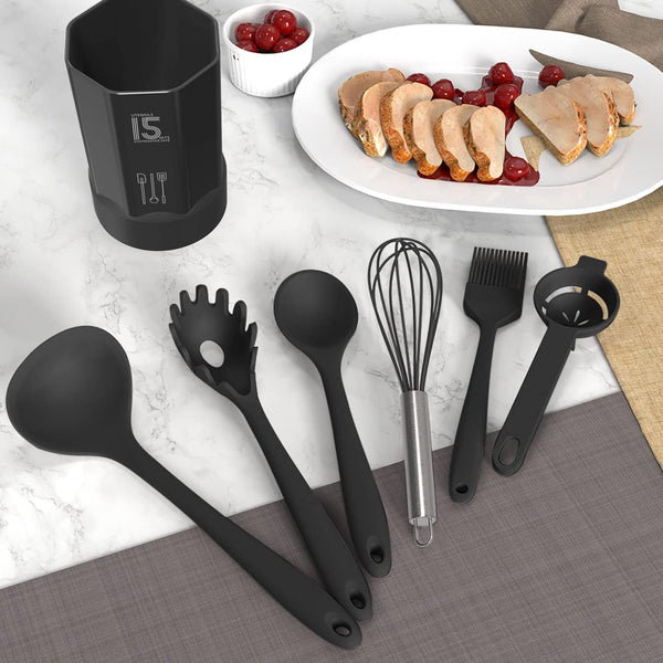 Silicone Cooking Utensils Set - 446°F Heat Resistant Kitchen Utensils,Turner Tongs,Spatula,Spoon,Brush,Whisk,Kitchen Utensil Gadgets Tools Set for Nonstick Cookware,Dishwasher Safe (BPA Free)8