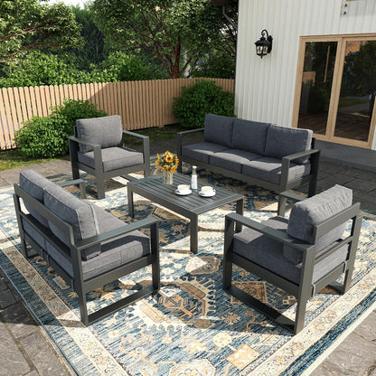 5 Piece Modern Aluminum Patio Furniture Set, Outdoor Patio Sectional Conversation Metal Seating Sets with Olefin Cushion and Coffee Table1
