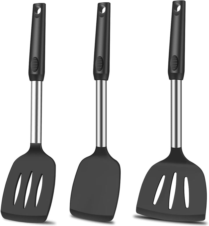 Spatula Set Silicone Heat Resistant for Nonstick Cookware Rubber Silicone Spatula Turner Fish, Large Nonstick Plastic Egg Wok Spatula for Kitchen Use Cooking Utensils Set