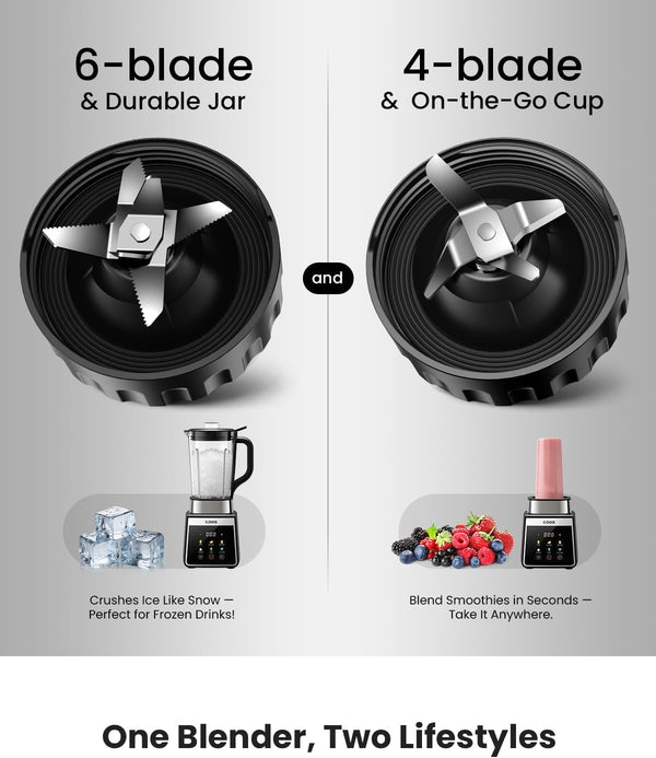 Blender, Auto-Program Smoothie Blender, Crush Ice,1300W | Professional Smoothie Maker with 6 One-Touch Presets, 74Oz XL Family-Size Blender for Smoothie,22Oz On-The-Go Cup, Auto-Clean6