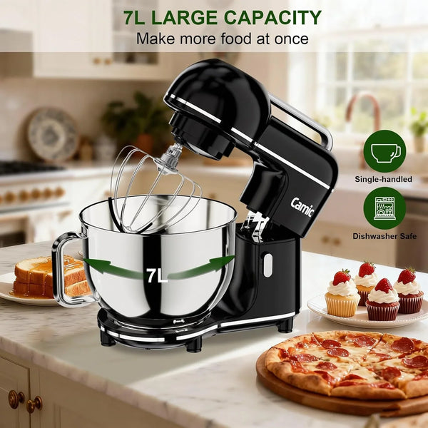 Electric Stand Mixer,7.45 QT,10 Speeds with Dough Hook,Whisk, Flat Beater Attachments, Splash Guard, Easy-Carry Top Handle,3-In-1 Kitchen Mixer for Baking Cakes Cookie Bread Salad (Black)2