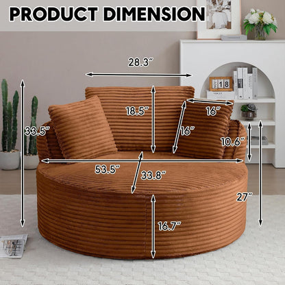 Oversized round Chair Lounge Chaise Indoor, 53.5" Upholstered Corduroy Deep Seat Single Cloud Sofa Chair, Fluffy Modern Large Circle Boneless Sleeper Sofa for Living Room, Bedroom, Orange2