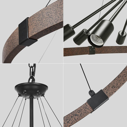 38.2'' Large Farmhouse Wagon Wheel Chandelier for Living Room, 8-Light Rustic round Metal Light Fixtures for Dining Room Entryway Kitchen Island, Vintage Rust and Black Finishes7