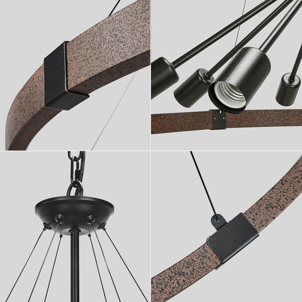 38.2'' Large Farmhouse Wagon Wheel Chandelier for Living Room, 8-Light Rustic round Metal Light Fixtures for Dining Room Entryway Kitchen Island, Vintage Rust and Black Finishes7
