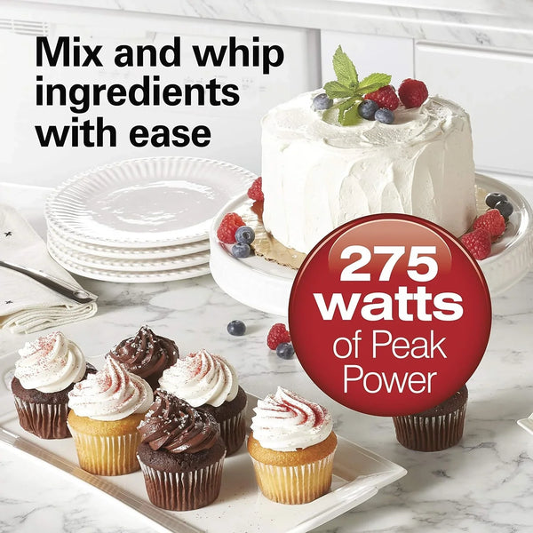 Power Deluxe 6-Speed Electric Hand Mixer with Quickburst | Powerful 250 Watt Motor | Traditional Beaters | Whisk | Snap-On Storage Case | Bowl Rest | White | 62695V5