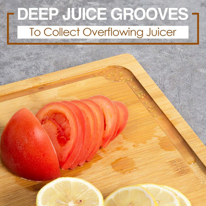 Extra Large Cutting Board, 17.6" Bamboo Cutting Boards for Kitchen with Juice Groove and Handles Kitchen Chopping Board for Meat Cheese Board Heavy Duty Serving Tray, XL,3