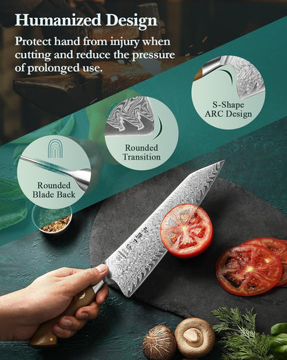 Damascus Chef Knife, 8.5 Inches, 67 Layers Damascus Steel, Professional Japanese Kitchen Knife for Chefs and Home Cooking, Ultra-Sharp Blade with Linen Micarta Handle, Gift Packing5