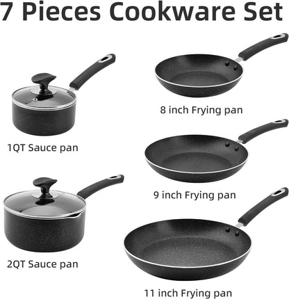 Non Stick Kitchen Cookware 7-Piece Set, Non-Induction, Includes Pots and Pans, Black2