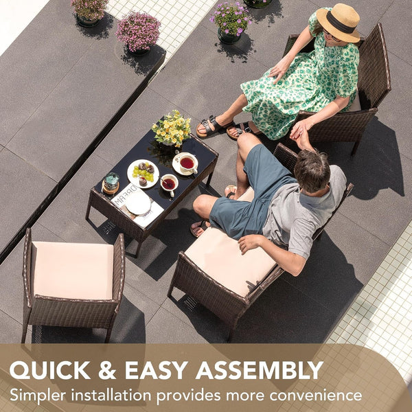 4 Pieces Outdoor Patio Furniture Set, PE Rattan Wicker Chairs(Brown)6