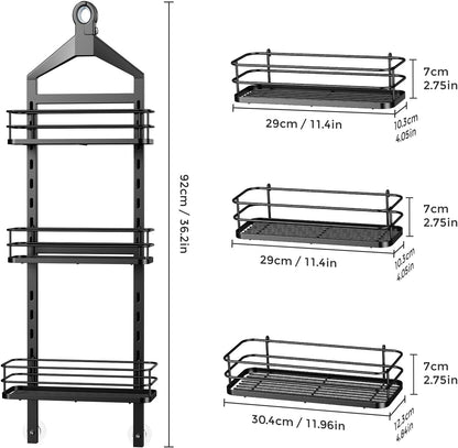 3 Tier Adjustable Shower Caddy Hanging over Head Anti-Swing Black9