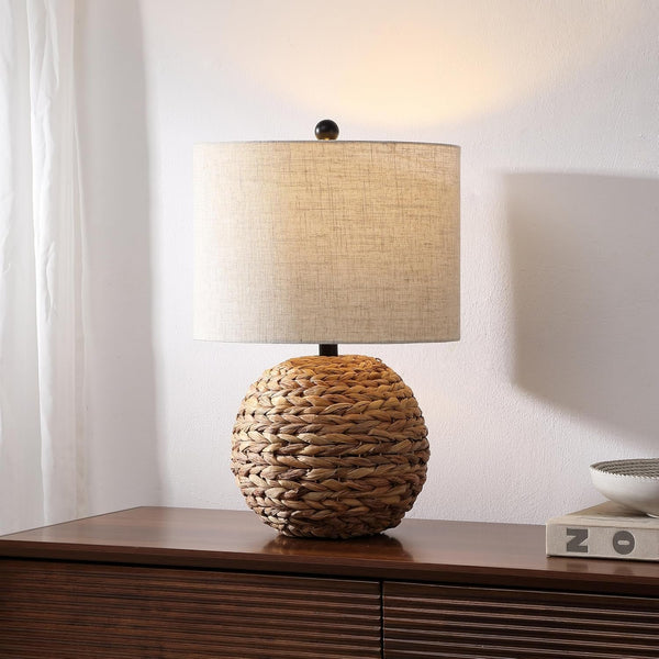 Camilo Coastal Woven Rattan Globe Table Lamp 21.5", Brown2