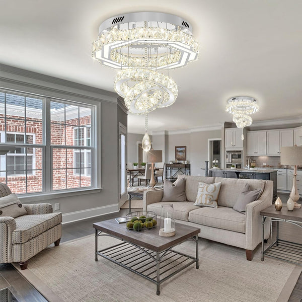 20" Crystal Chandelier Crystal LED Flush Mount Chandeliers for Living Room Bedrooms Dining Room Modern Chrome Chandelier Lighting Dimmable 2700K 4500K 6000K6