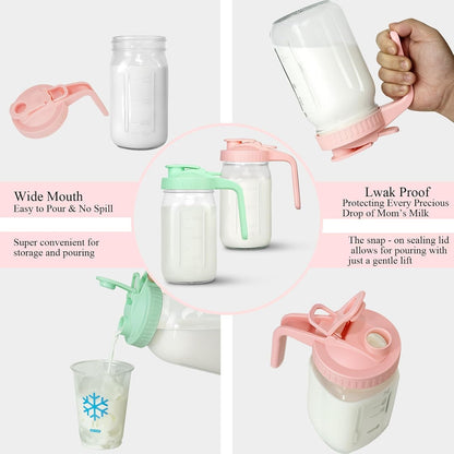 Mason Jar Pitcher, 32 Oz Glass Milk Pitcher, Wide Mouth & Leakproof Glass Pitcher with Lid for Milk, Sun Tea, Juice, Cold Brew Coffee and Drinks6