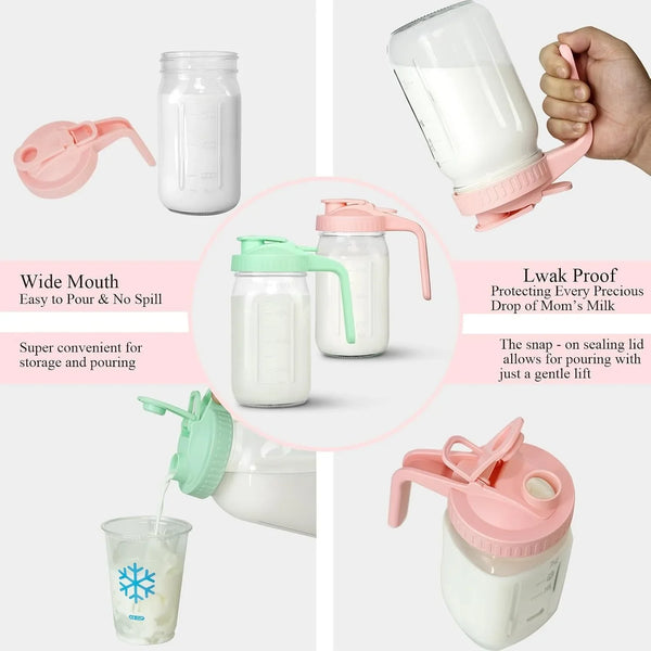 Mason Jar Pitcher, 32 Oz Glass Milk Pitcher, Wide Mouth & Leakproof Glass Pitcher with Lid for Milk, Sun Tea, Juice, Cold Brew Coffee and Drinks6