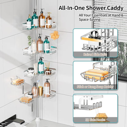 Shower Caddy Tension Pole, Rustproof Corner Organizer, Silver2