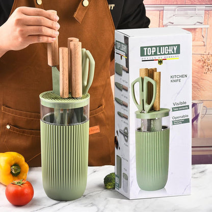 Knife Set, 6-Piece Kitchen Knife Set with Sharp Chef and Meat Knives, Anti-Rust Utility Knives Set for Kitchen, Kitchen Knife Block Set （Green）9