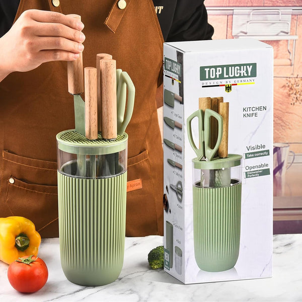 Knife Set, 6-Piece Kitchen Knife Set with Sharp Chef and Meat Knives, Anti-Rust Utility Knives Set for Kitchen, Kitchen Knife Block Set （Green）9