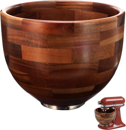 Wood Mixing Bowl for Kitchenaid, 5QT Natural Acacia Wooden Bowl Compatible with Kitchenaid 4.5&5 QT Tilt-Head Stand Mixer, with Stainless Steel Locking Base, for Baking & Mixing1