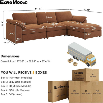 Brown Sectional Modular Sofa,Comfortable Oversized L Shape Sectional Couch Wide Deep Seat Sectional Sofa2