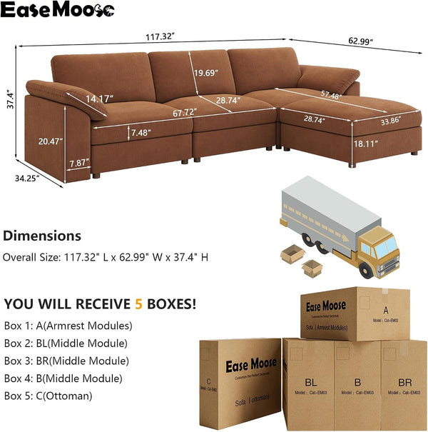 Brown Sectional Modular Sofa,Comfortable Oversized L Shape Sectional Couch Wide Deep Seat Sectional Sofa2