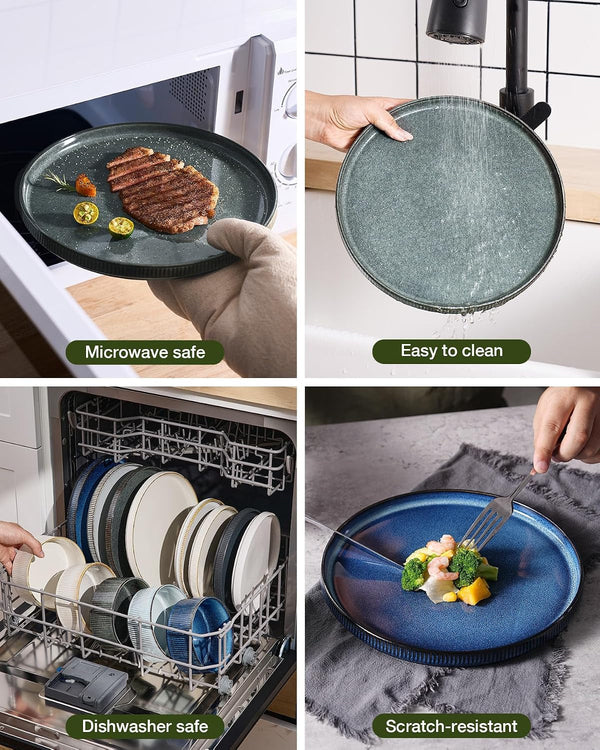 Star Stoneware Dinnerware Set, Reactive Glaze Plates & Bowls for 47