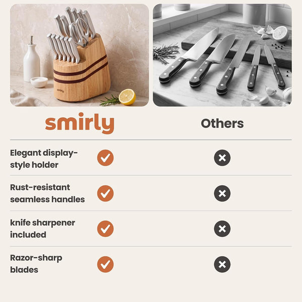 15 Piece Knife Set with Block for Kitchen, Knife Block Set, Brown6