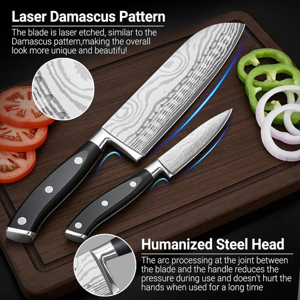 Santoku Knife 7 Inch, Razor Sharp Santoku Knife Set, High Carbon Steel Japanese Chef Knife, Professional Kitchen Knife Set with Full Tang Handle Design for Home Kitchen Coooking3