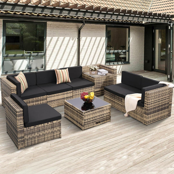 8 Piece Patio Furniture Set, Outdoor Modular Conversation Set1