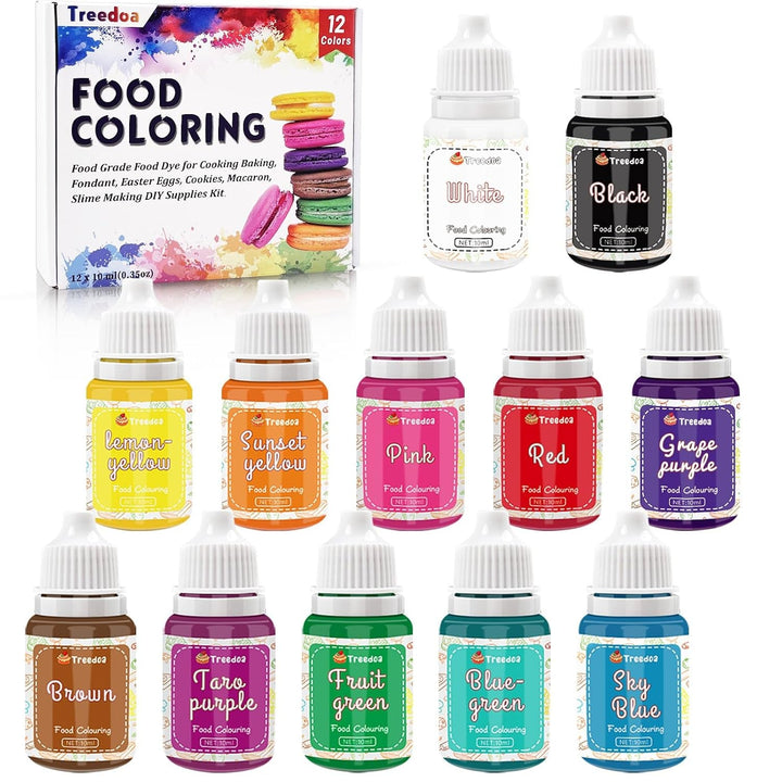 Food Coloring Liquid Set,12 Colors X10Ml Food Grade Vibrant Food Dye Concentrated Liquid Coloring for Cake Decorating,Baking,Easter Eggs,Fondant,Icing,Slime Making DIY Supplies Kit-0.35 Fl. Oz/Bottles