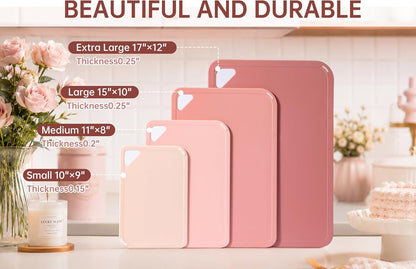 Plastic Cutting Board, Extra Large Pink Cutting Board for Kitchen | Upgrade Cutting Board Set of 4, Dishwasher Safe, Non-Slip with Juice Groove,Large -Small Chopping Board for Cooking, Bpa Free5