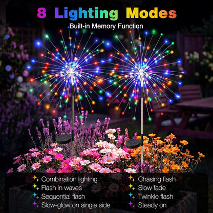 2 Pack Solar Garden Lights Outdoor, 8 Modes Firework Lights Outside2