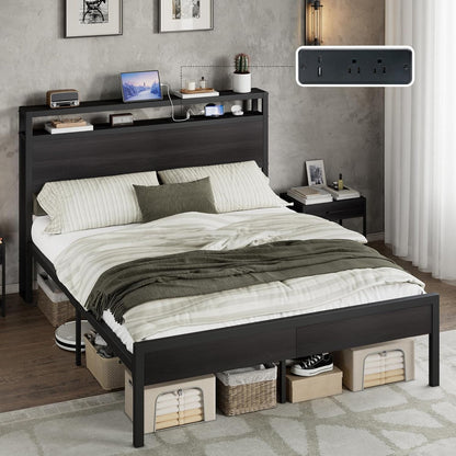 Queen Size Platform Bed Frame with Charging Station1