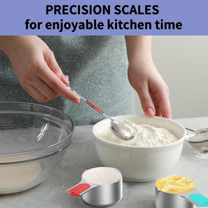 Measuring Cups and Spoons Set for Cooking & Baking, 5 Stainless Steel Magnetic Measuring Cups, 3 Plastic Measuring Cup, 7 Magnetic Measuring Spoons, 1 Leveler, 1 Measuring Conversion Chart5