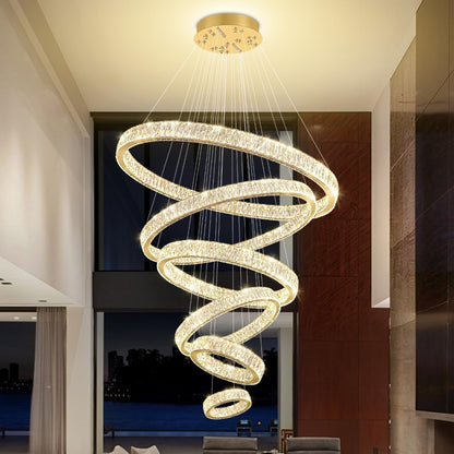 Extra Large Ring Chandelier Modern LED Gold 6 Ring Chandelier for High Ceiling Long Stair Crystal Chandeliers D8+15.7"+23.6"+31.5"+39.4"+47.5"4