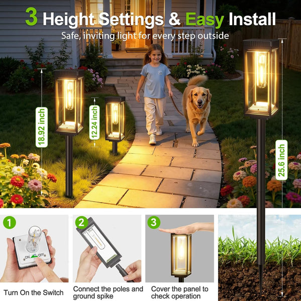 Tall Solar Pathway Lights Outdoor, Bright Solar Powered Lights 4 Pack6