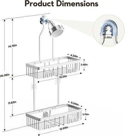Shower Caddy Hanging, Never Rust Shower Organizer Hanging, Aluminum Shower Racks for inside Shower with Hooks for Razor, Bathroom Organizers and Storage with Soap Holder, Bright Silver2