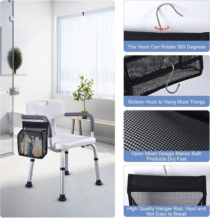 2 Pack Hanging Shower Caddy for Shower Chair, Mesh Shower Caddy with Hooks for Elderly, Pregnant, Patient, and Disabled, Also Suitable for Dorm, Gym, RV, Travel and Kitchen2