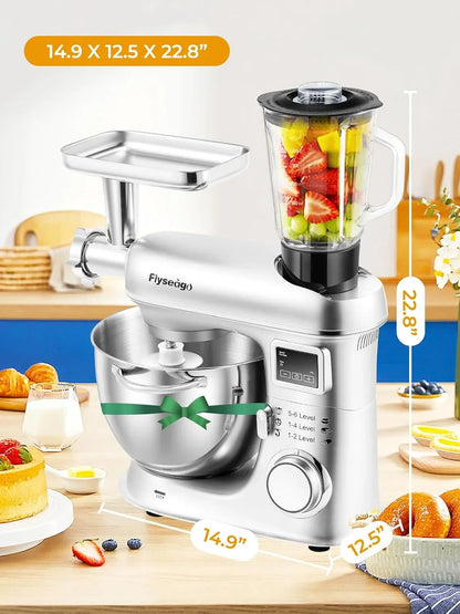 Stand Mixer 8-IN-1 8.5Qt 2000W 6 Speed Multifunction Fermentation | Electric Kitchen Mixer Tilt-Head with Stainless Steel Bowl, 1.5L Glass Jar Meat Grinder Dough Hook Whisk Pasta Attachment8