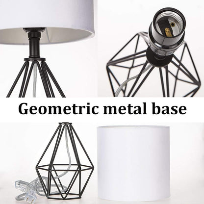 Black Bedside Table Lamp,Small Nightstand Lamp for Bedroom,Modern Desk Lamp with TC Fabric Shade Geometric Metal Base for Living Room Study Office Farmhouse6